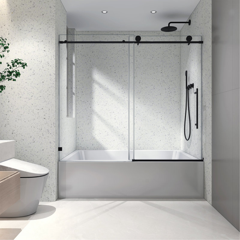 6063 Frameless One Fixed And One Shifted Shower Door, Matte Black