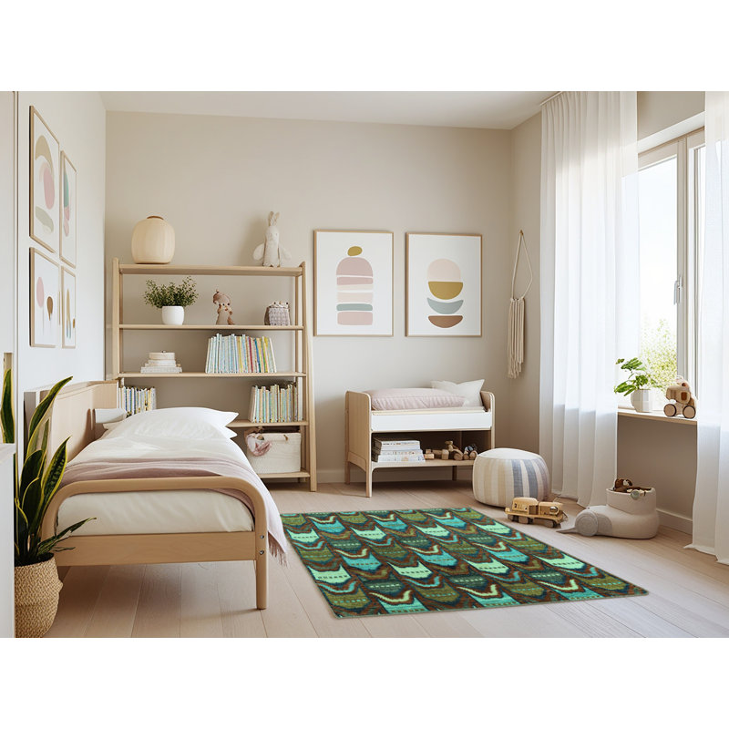 Tapis turquoise tissé à la machine Deeshawn, Rectangle 4 pi x 6 pi