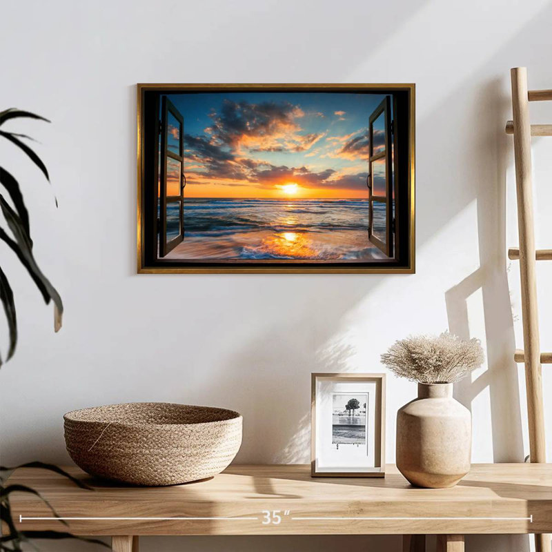 Fenêtre sur le Marcum du Pacifique, 19 po x 13 po, Cadre flottant doré