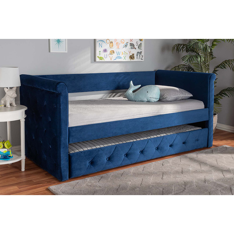 Samitha Upholstered Daybed, Queen, Navy Blue Velvet