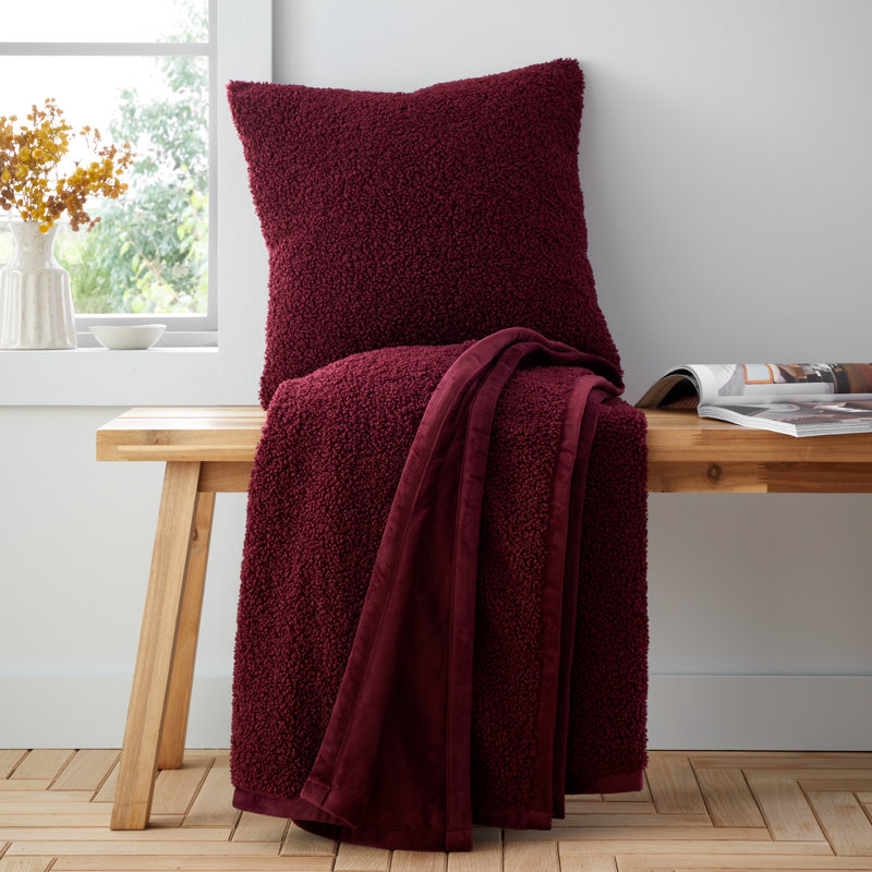So Soft Velvet Boucle Blanket Throw, Burgundy