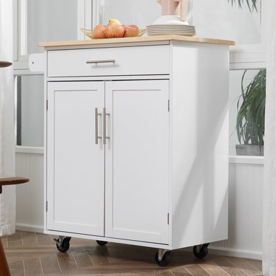 Îlot de cuisine avec chariot, tiroir, armoire de rangement et porte-serviettes