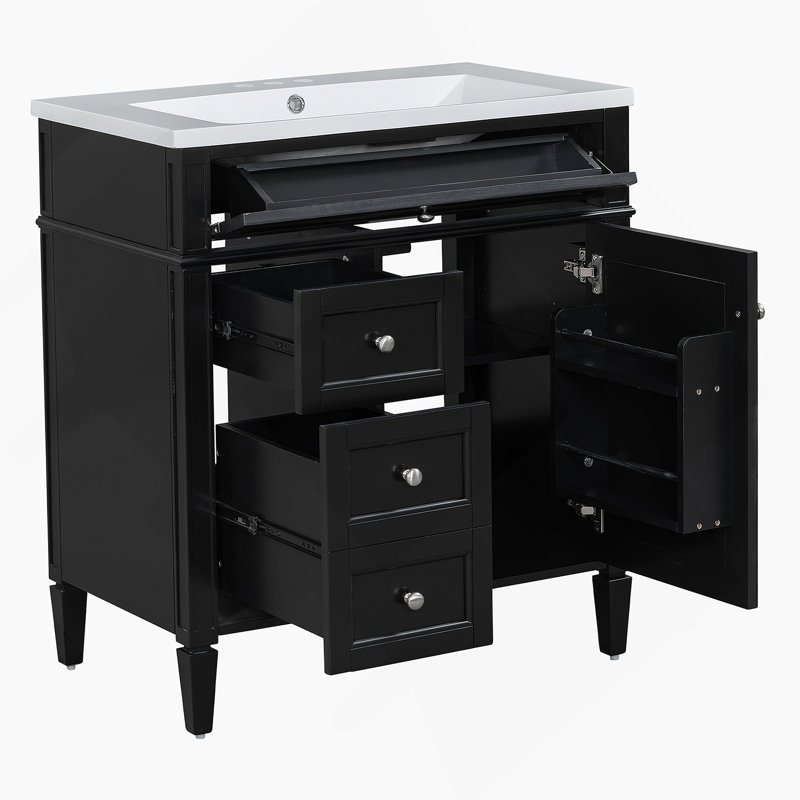 Meuble-lavabo de 30 po avec lavabo supérieur, meuble-lavabo moderne avec 2 tiroirs et tiroir escamotable, meuble-lavabo simple