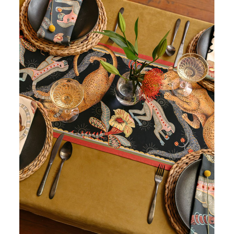 Monkey Tales Table Runner - Cotton, 138" L, Night