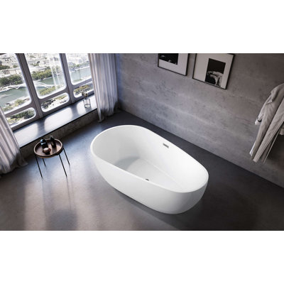 71x35 Inch Freestanding Soaking Arcylic Bathtub with overflow Drain