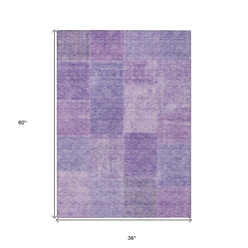 3' X 5' Lavender Purple And Lilac Patchwork Washable Indoor Outdoor Area Rug