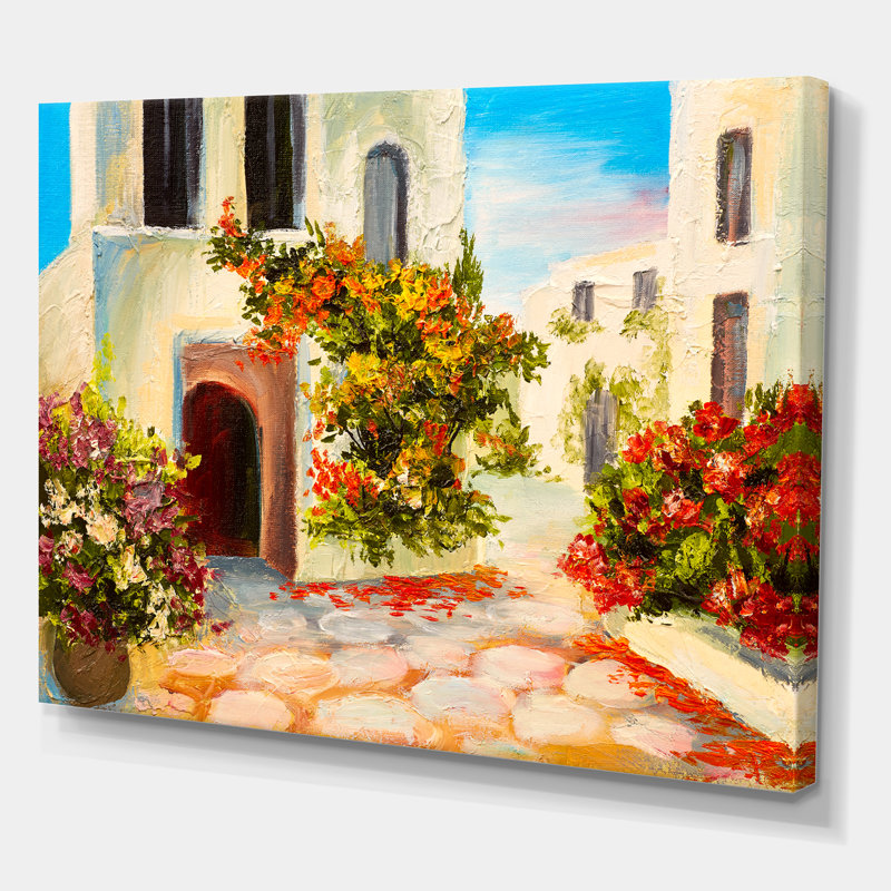 «Little House on the Mountain with Flowers I», peinture sur toile, H 30 po x l 40 po x 1,5 po, Toile tendue