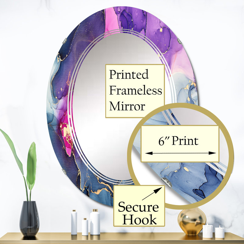 Rose et mauve, art abstrait fluide de luxe - miroir mural moderne, 36 po x 24 po