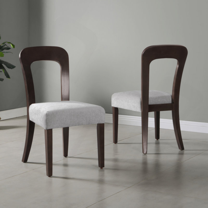 Upholstered Dining Chairs with Solid Rubber Wood Legs, Gray, Brown