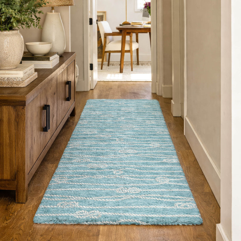 Premium Machine Washable Dream Shag  Rope Rug, 2'3" x 7'6" Runner, Lagoon