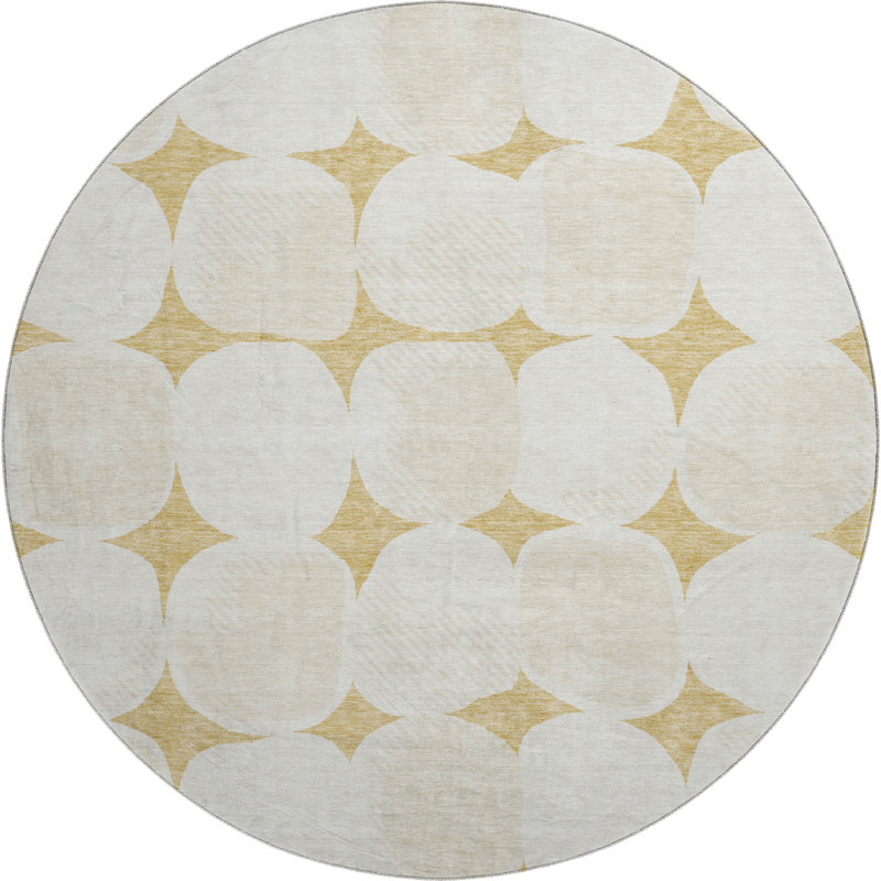 Premium Machine Washable Prisco Gold Rug, Round 8'