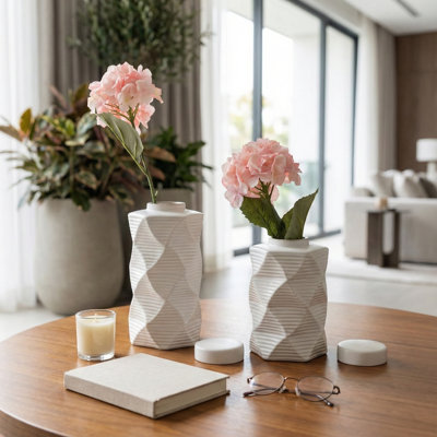 Modern Matte Ceramic Jar With Lid for Home Decor - Minimalist Tall Table Jar for Living Rooom & Dining Tabletop Display - Set Of 2 - 10", 13", White
