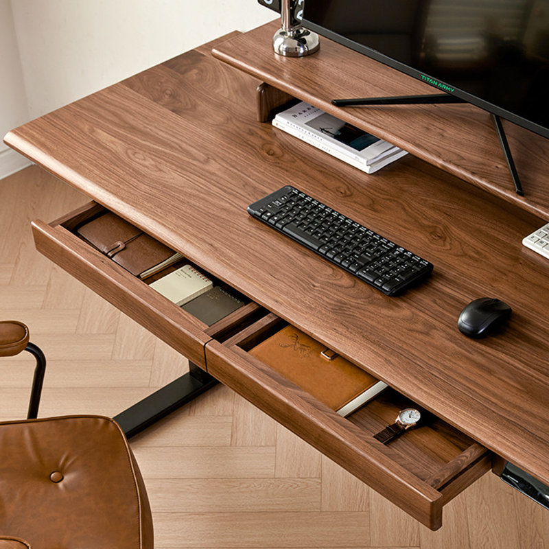 Bureau rectangulaire en noyer massif avec 2 tiroirs, 24.41"H×62.99"L×25.59"W