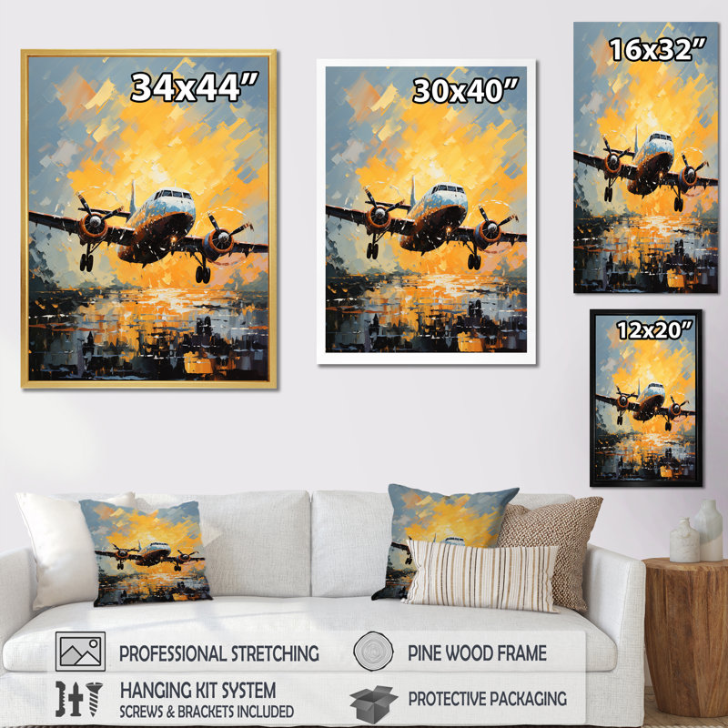 «In Flight Plane Horizons II», reproduction sur toile, Cadre flottant noir, H 44 po x l 34 po x P 1,5 po