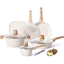 Sensarte Ceramic Nonstick Pots and Pans Set, 17 Pieces Healthy Nonstick  Cookware Set with Pots Protectors, Induction Kitchen Cookware Sets White,  PFAS