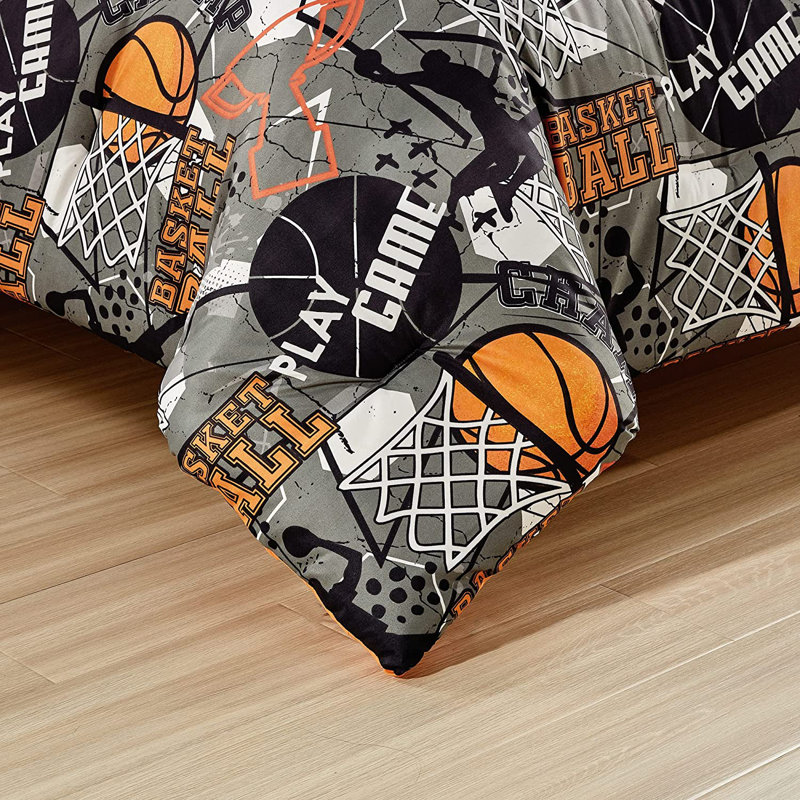 Full/Queen Gray Basketball Slam Dunk Microfiber Comforter Set