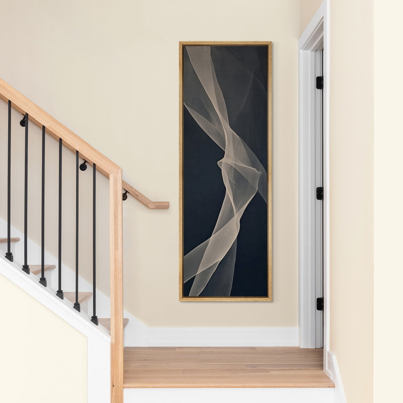 Art moderne abstrait de silhouette de ruban coulant bleu marine foncé - grande toile encadrée de chambre à coucher principale