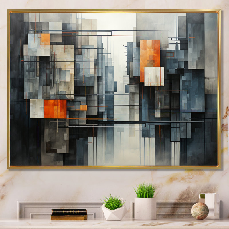 Impression sur toile, "Hardedge Art Urban Geometric I", Cadre flottant doré, H 30 po x l 40 po x P 1,5 po