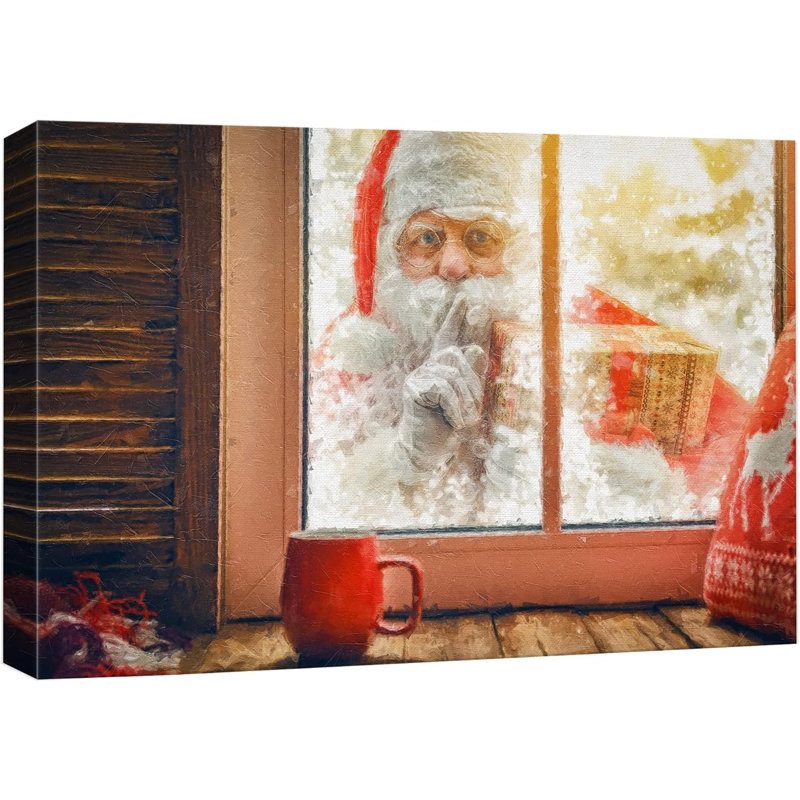 Fenêtre, vue, hiver, givre, père Noël, célébrations et fêtes, décoration, art moderne, Toile tendue, H 12 po x l 18 po