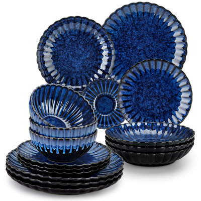 vancasso 16-Piece Petal Ceramic Dinnerware Set for 4, Stackable, Microwave & Dishwasher Safe