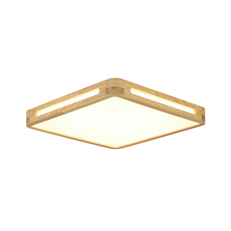 Scandinavian Dimmable Hollowed Design Square Wooden Led Flush Mount