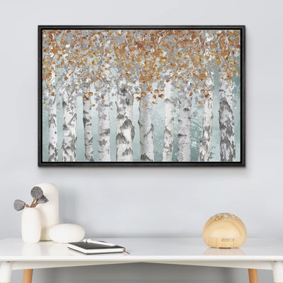 Aspen Birch " Birch Tree Forest Collage With Brown Leaves Mixed Media Rustic "