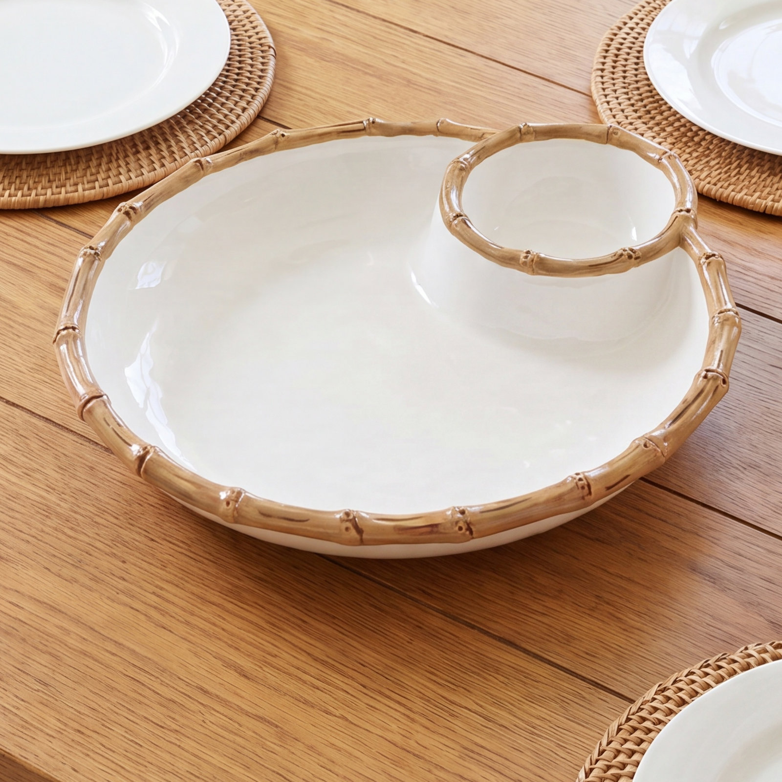 Vida P-Shaped Melamine Chips And Dip Platter