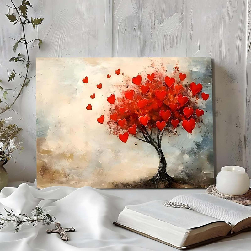Abstract Heart Graffiti Wall Art – Aesthetic Canvas Painting Featuring Beautiful Preppy Hearts, Romantic Textured Art Prints For Decor