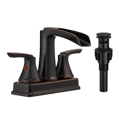 Oil - Rubbed Bronze 3 Hole Bathroom Faucet 4 Inch 2 Handles Waterfall Spout 360 Degree Swivel Corrosion Design And Modern Appearance
