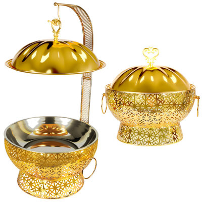 Ensemble de 2 réchauds en acier inoxydable or 8 pte, chauffe-plats évasés de luxe pour buffet, équipement de restauration élégant pour hôtel, mariage, fêtes à domicile, rassemblements de Noël et événements (paquet de 2)
