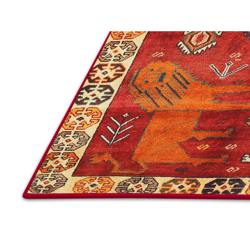 Tapis traditionnel rouge / orange / beige, Rectangle 5 pi x 7 pi