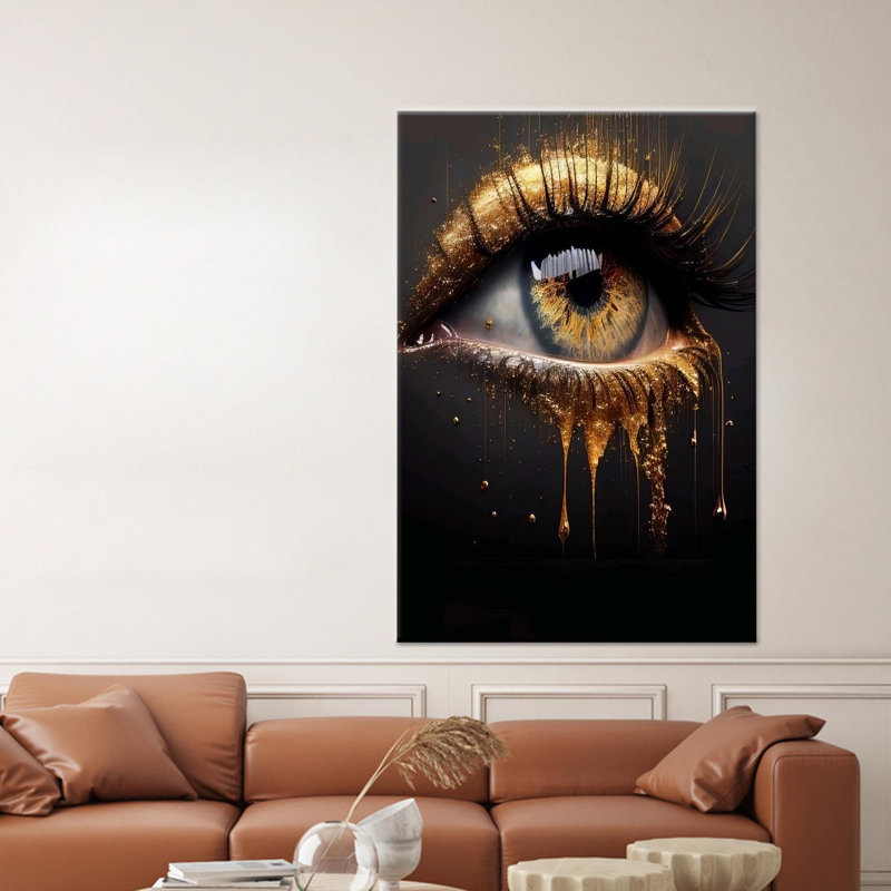 Toile imprimée Golden Crying Eye: Modern, Elegant Home Decor Art, 1P GoldFramedCanves, H : 63,1 x L : 39,4 pouces