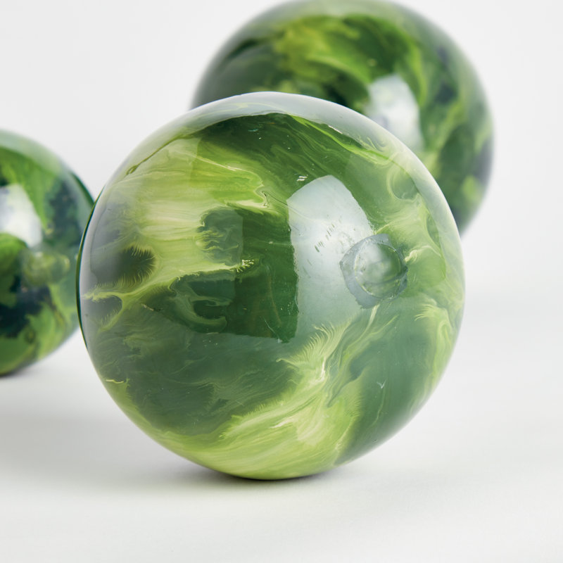 Orbis Enameled Iron Hand-Painted Orb in Green Medium, 5" H x 5" W x 5" D, Green