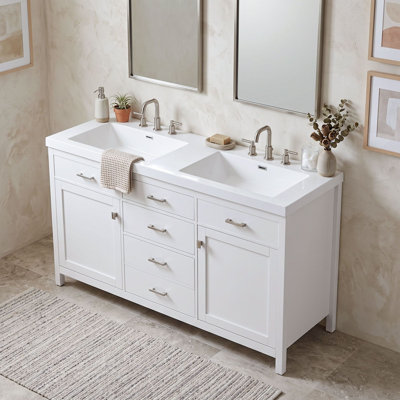 Meuble-lavabo double avec tablette réglable et tiroirs