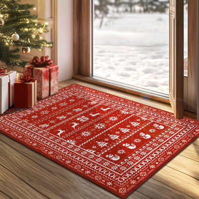 Tapis de Noël cerf rouge antidérapant lavable