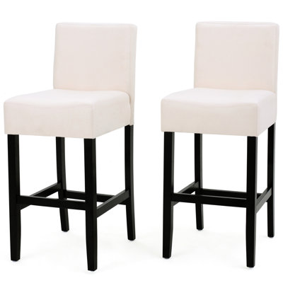 2Pcs Kd Stools - Comfy Seat, Strong Wood Legs, Beige, 17.52"W X 16.93"D 37.73"H 2 Counter High Resilience Foam Cushion, Curved Back For Support, Beige Fabric, 23.2"W