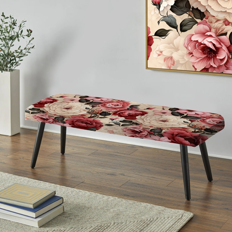 Banc antique rembourré damassé rose