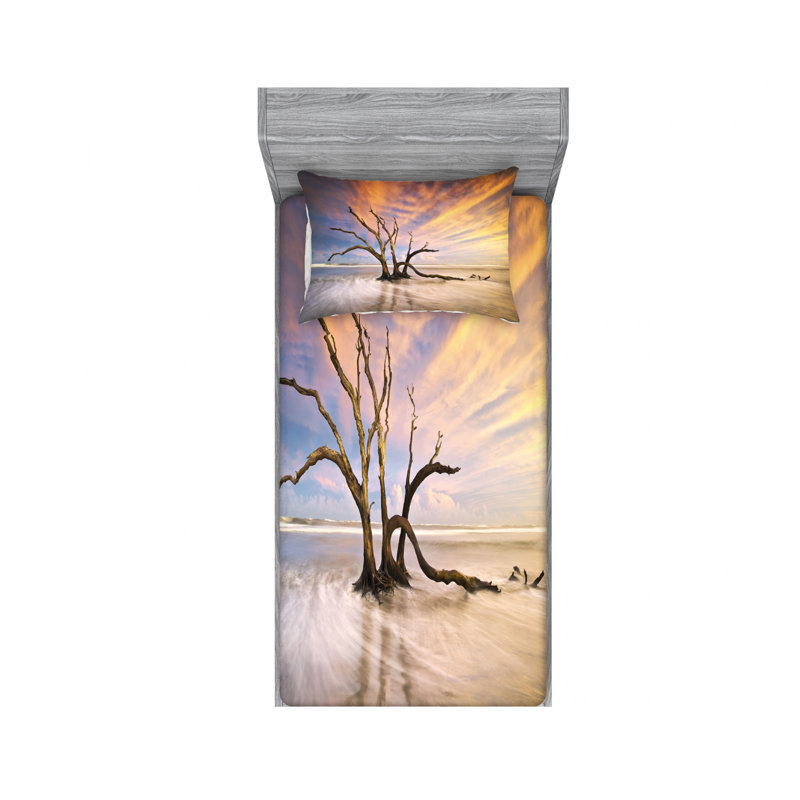 Ensemble de draps Seascape, Ensemble de draps pour lit simple avec 1 taie d'or