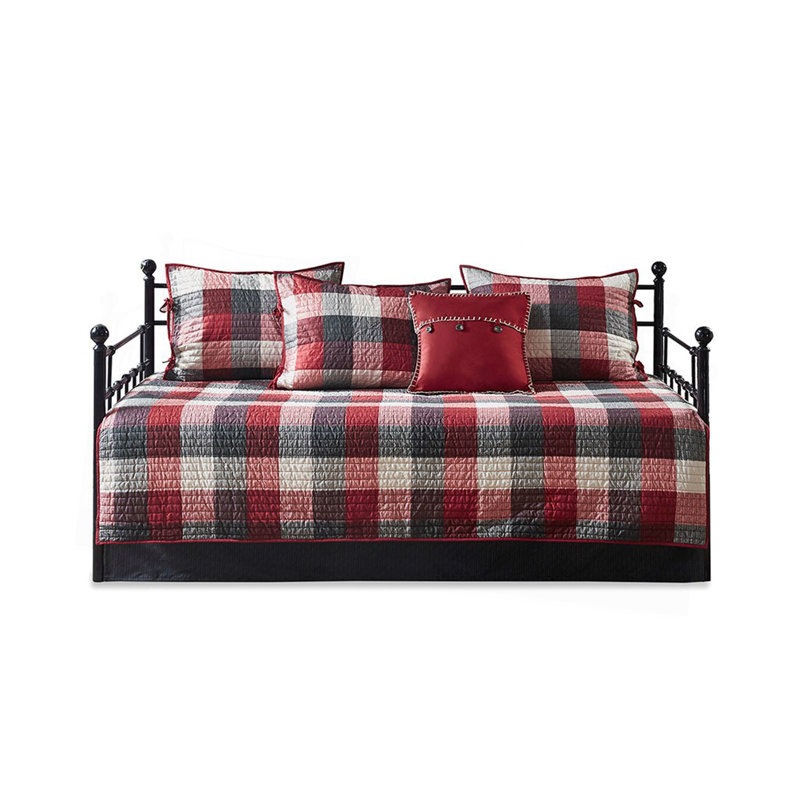 6 Piece Reversible Plaid Daybed Cover Set Red Daybed