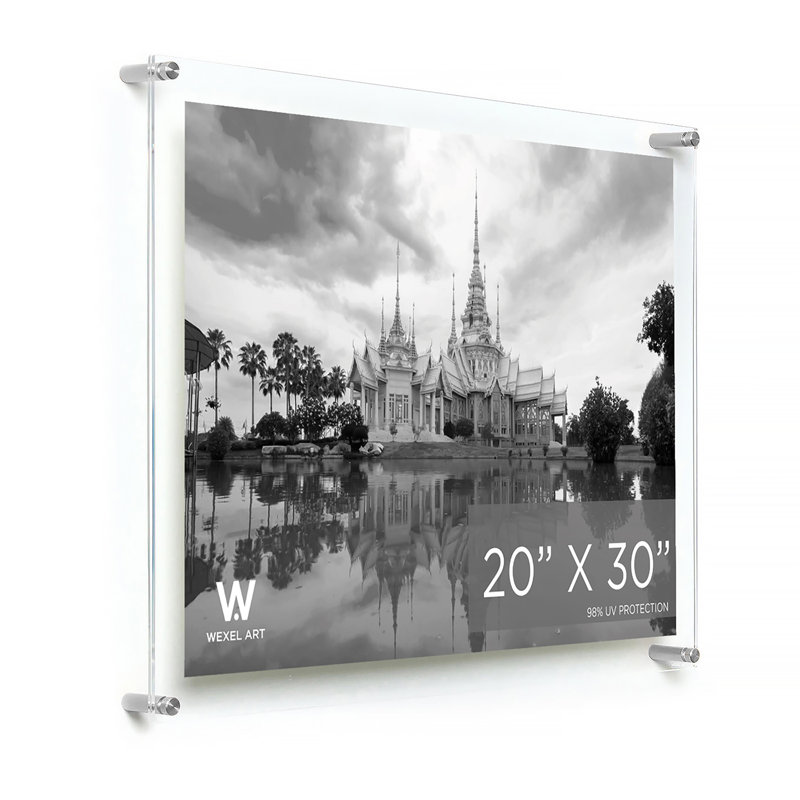 Double Panel Floating Acrylic Picture Frame, 20" W x 30" H, Silver
