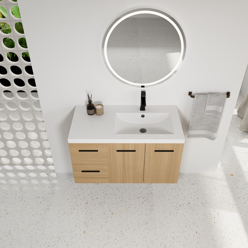 Freestanding Standard Single Vanity Bathroom Vanity With Ceramic Top, Right