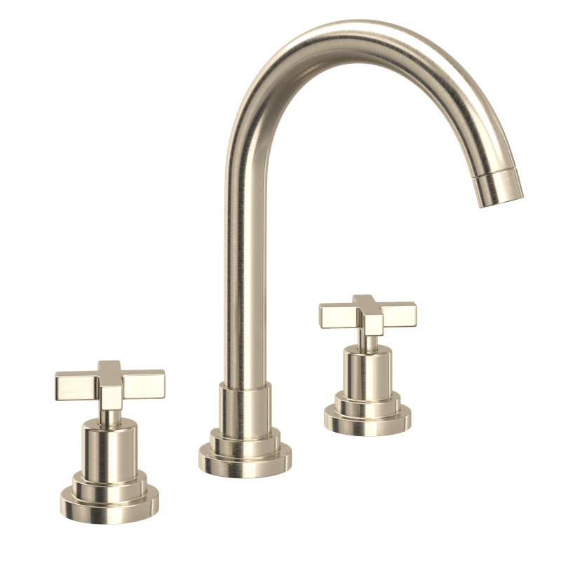 Lombardia® Widespread Bathroom Faucet with Drain Assembly, Satin Nickel, Cross Handle