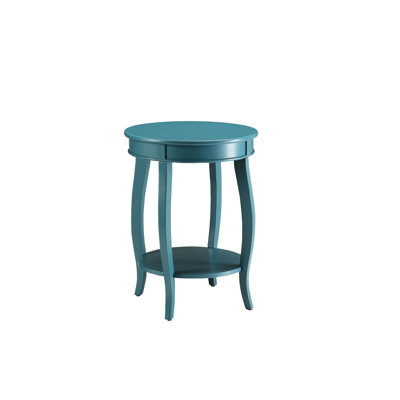 Accent Table With Teal Color - Wooden Leg And Storage Finish Bottom Shelf Top