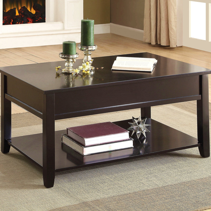Table basse noire avec plateau relevable