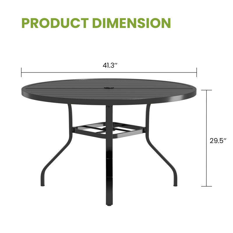 Table de salle à manger d'extérieur ronde en métal, Noir, 29.52" H x 41.33"W x 41.33" D
