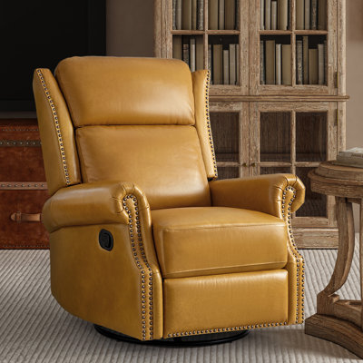 Hayliee Waxed Leather Swivel Glider and Rocker Recliner