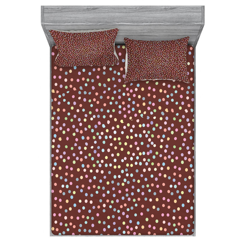 Microfiber Floral Sheet Set, Full Sheet Set with Fitted Sheet, Purple Polka Dots