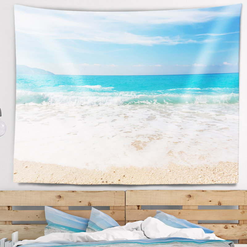 Tapisserie de plage bord de mer avec vagues blanches, H 50 po x l 60 po