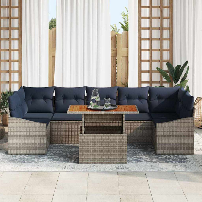 Ensemble repas de jardin avec coussin manuel Vidaxl 8 pièces gris et bleu marine, Coussin bleu marine / structure grise