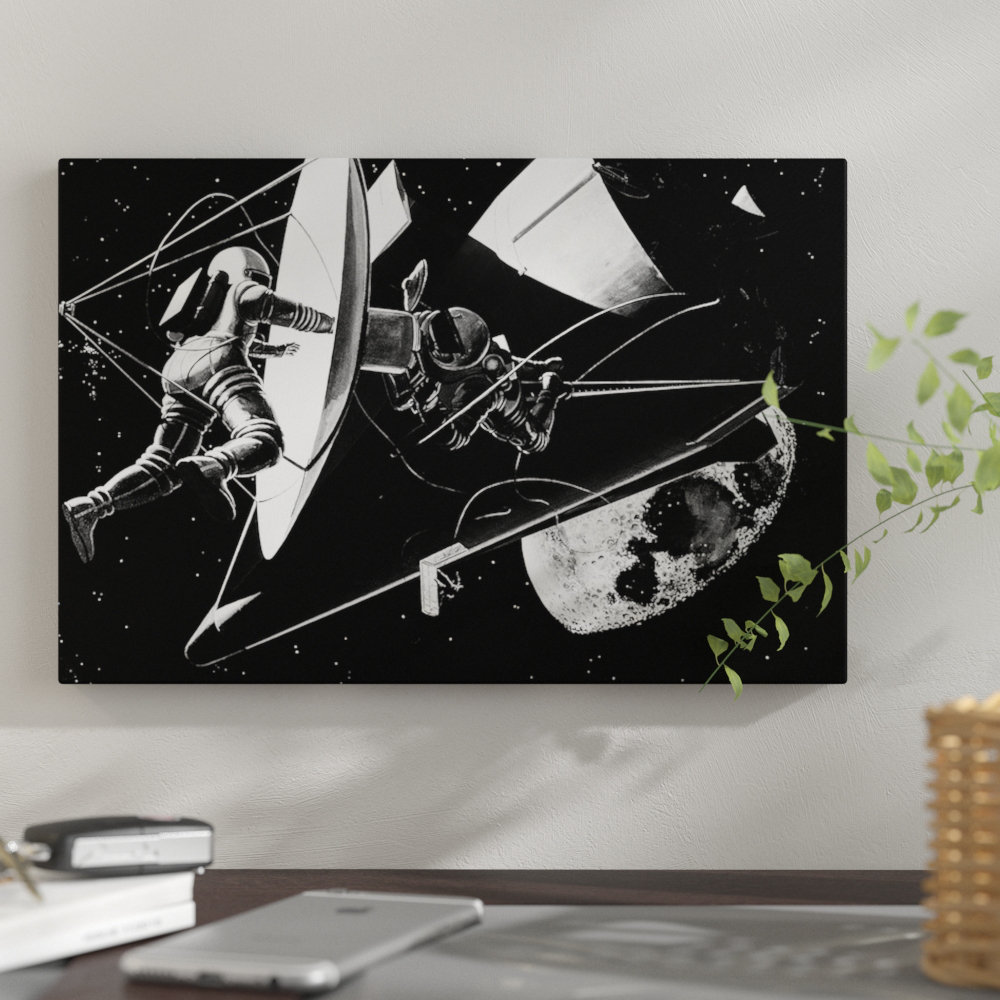 " Illustration 1960s Weightless Astronauts Eva Extravehicular Activity Assembling Reflector For Space Station Science Sci-Fi Moon " by Vintage Images East Urban Home Mat 